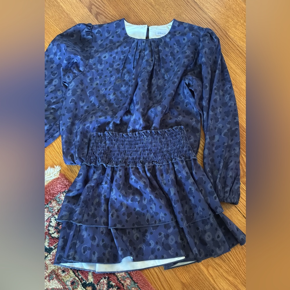 Blue Patterned Long Sleeve Dress